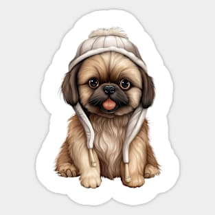 Winter Pekingese Dog Sticker